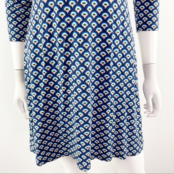 Boden Long Blue Patterned 3/4 Sleeve Short V-Neck Dress Size 6 - Picture 5 of 8